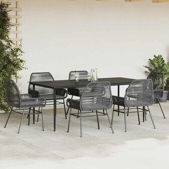 7-delige Tuinset met kussens poly rattan glas zwart