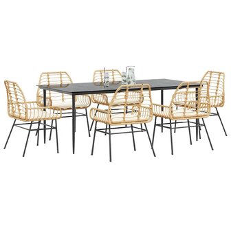 7-delige Tuinset met kussens poly rattan glas bruin