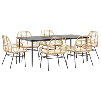 7-delige Tuinset met kussens poly rattan glas bruin
