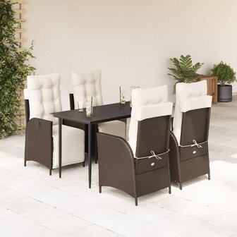 5-delige Tuinset met kussens poly rattan bruin