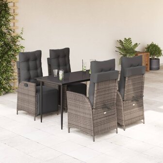 5-delige Tuinset met kussens poly rattan grijs
