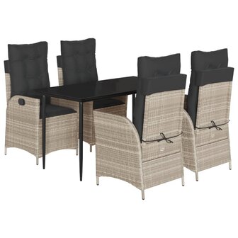 5-delige Tuinset met kussens poly rattan lichtgrijs