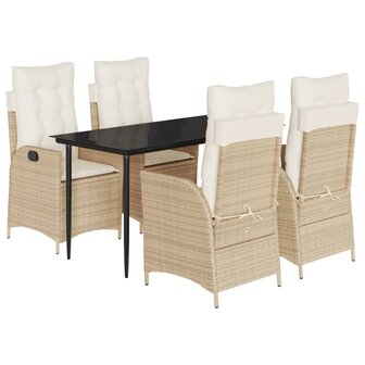 5-delige Tuinset met kussens poly rattan beige