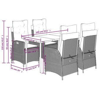 5-delige Tuinset met kussens poly rattan beige