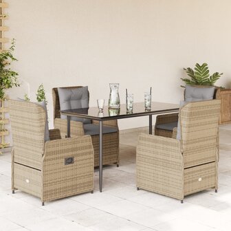 5-delige Tuinset met kussens poly rattan beige