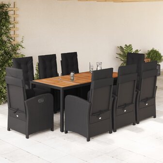 9-delige Tuinset poly rattan zwart