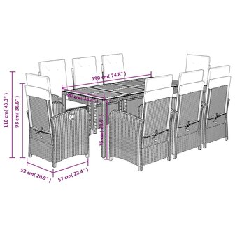 9-delige Tuinset poly rattan zwart