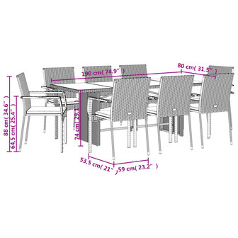 9-delige Tuinset poly rattan zwart