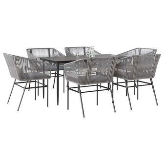 7-delige Tuinset met kussens poly rattan glas grijs