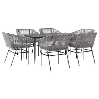 7-delige Tuinset met kussens poly rattan glas grijs