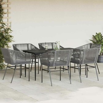 7-delige Tuinset met kussens poly rattan glas grijs