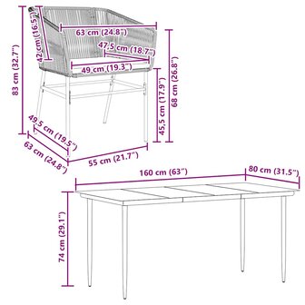 7-delige Tuinset met kussens poly rattan glas grijs
