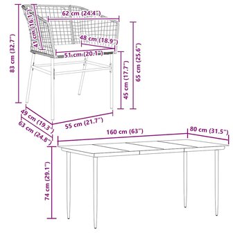 7-delige Tuinset met kussens poly rattan glas bruin