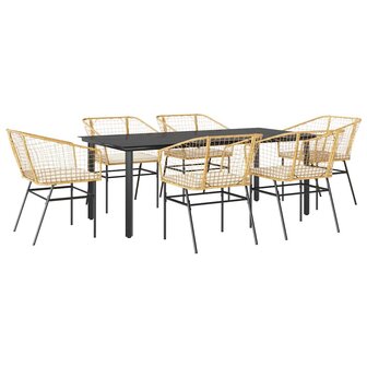 7-delige Tuinset met kussens poly rattan glas bruin