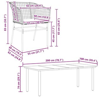 7-delige Tuinset met kussens poly rattan glas bruin