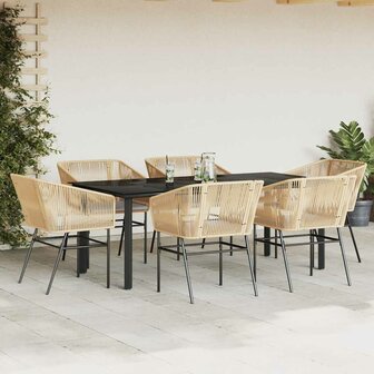 7-delige Tuinset met kussens poly rattan glas bruin