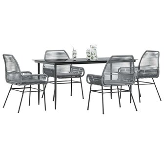 5-delige Tuinset met kussens poly rattan glas grijs