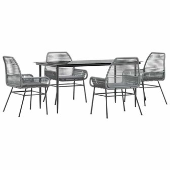 5-delige Tuinset met kussens poly rattan glas grijs