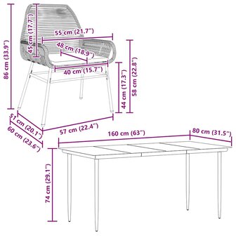 5-delige Tuinset met kussens poly rattan glas grijs
