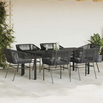 7-delige Tuinset met kussens poly rattan glas zwart