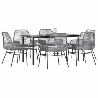 7-delige Tuinset met kussens poly rattan glas grijs