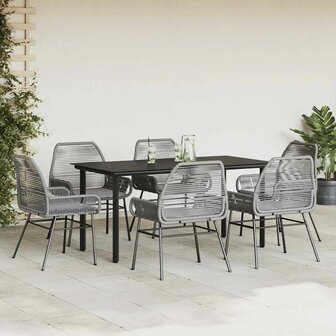 7-delige Tuinset met kussens poly rattan glas grijs