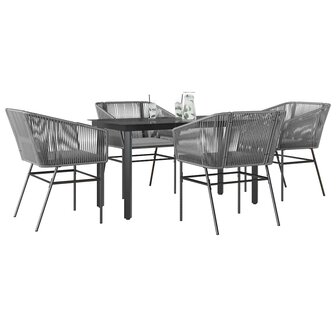 5-delige Tuinset met kussens poly rattan glas grijs