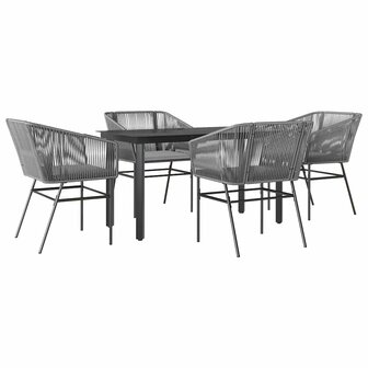 5-delige Tuinset met kussens poly rattan glas grijs