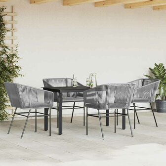 5-delige Tuinset met kussens poly rattan glas grijs