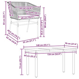 5-delige Tuinset met kussens poly rattan glas grijs