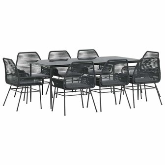 9-delige Tuinset met kussens poly rattan glas zwart