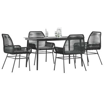 5-delige Tuinset met kussens poly rattan glas zwart