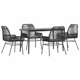 5-delige Tuinset met kussens poly rattan glas zwart