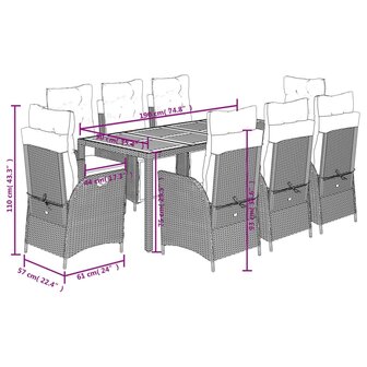 9-delige Tuinset poly rattan zwart