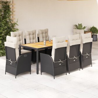 9-delige Tuinset poly rattan zwart