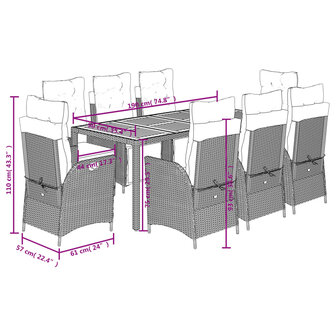 9-delige Tuinset poly rattan zwart
