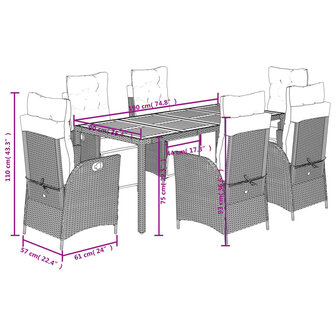 7-delige Tuinset met kussens poly rattan zwart
