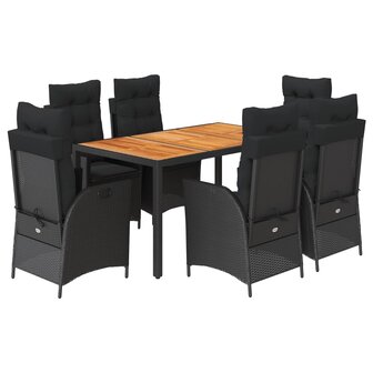7-delige Tuinset met kussens poly rattan zwart