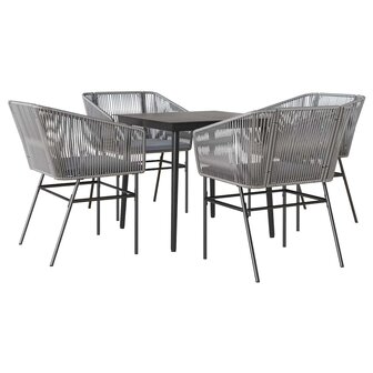 5-delige Tuinset met kussens poly rattan glas grijs