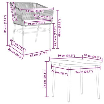 5-delige Tuinset met kussens poly rattan glas grijs