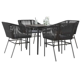 5-delige Tuinset met kussens poly rattan glas zwart