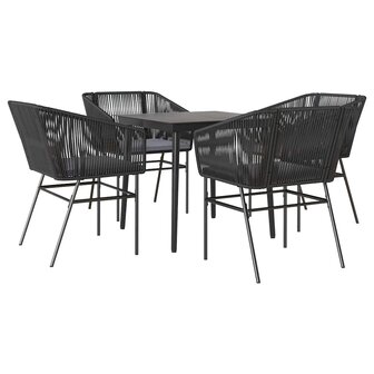 5-delige Tuinset met kussens poly rattan glas zwart