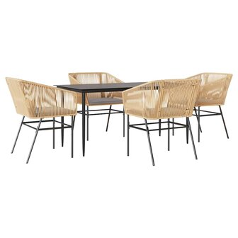 5-delige Tuinset met kussens poly rattan glas bruin