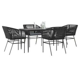 5-delige Tuinset met kussens poly rattan glas zwart