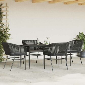 5-delige Tuinset met kussens poly rattan glas zwart