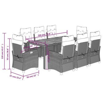 9-delige Tuinset poly rattan zwart