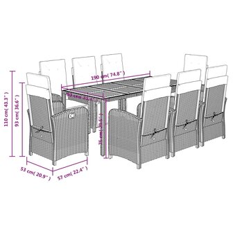 9-delige Tuinset poly rattan zwart