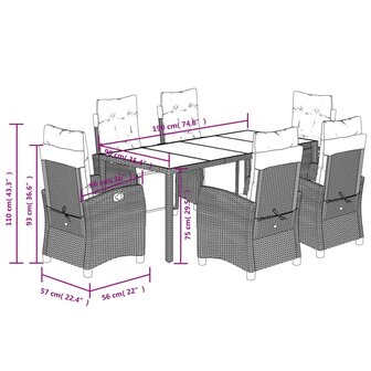 7-delige Tuinset met kussens poly rattan zwart