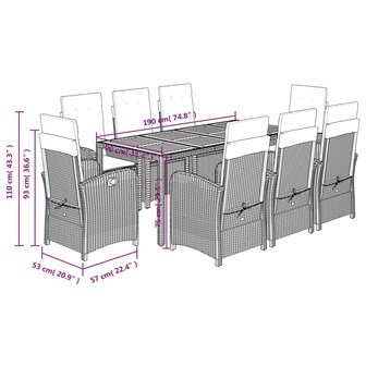 9-delige Tuinset poly rattan zwart