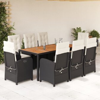 9-delige Tuinset poly rattan zwart